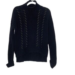 EXPRESS black turtleneck long sleeve cable knit sweater with braided trim.